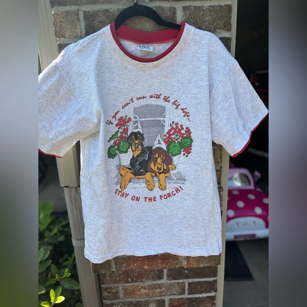 Vintage Dog Graphic Ringer T-Shirt | Cotton Fitz | Made in USA - Picture 1 of 7